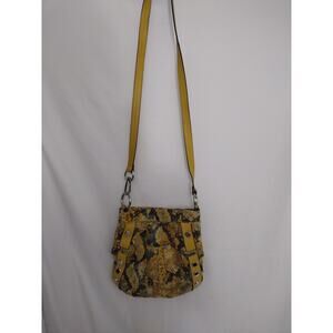 B Makowsky Crossbody Bag Womens Yellow Snake Print Leather Studded Purse